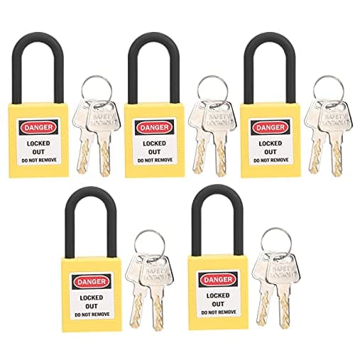 Image of Safety Padlocks Set, 5Pcs 38mm Lockout Padlock Nylon PA Insulation Engineering Loto Padlock Lockout Tagout Station Both Sides Lable with 10 Keys for Factories (Yellow)