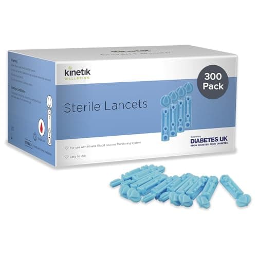 Image of Kinetik Wellbeing Sterile Lancets Pack of 300 - Blood Glucose Testing Kit Lancets for Diabetes Management, Diabetic Finger Prickers - Blood Lancing Device, Type 1 & 2 Diabetics Accessories