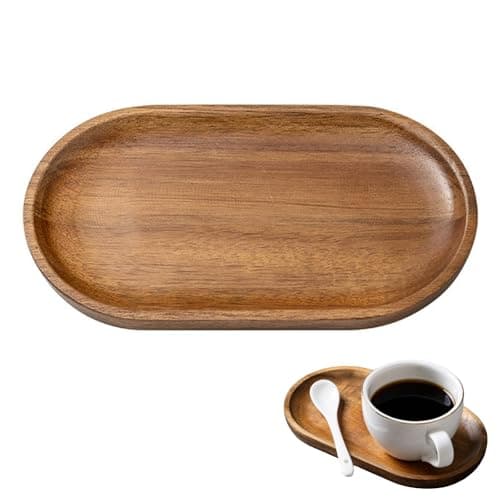 Image of Acacia Wooden Serving Tray, 7.48''×4.13'' Natural Wood Serving Board Oval Kitchen Platter Bathroom Tray Charcuterie Plate for Party Dinner Wedding Food Fruit Snacks Appetizers Coffee Table