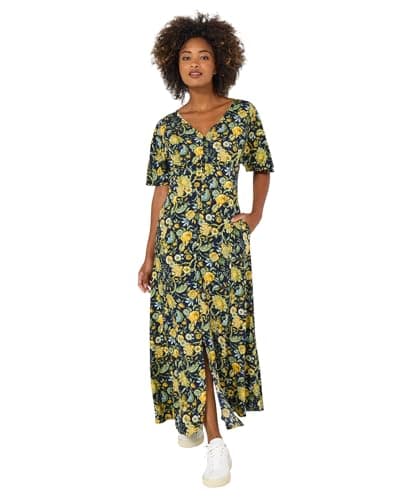 Image of Joe Browns Women's Dark Autumn Floral Wide Sleeve Button-Through Maxi Dress, Petite, Multi, UK 12