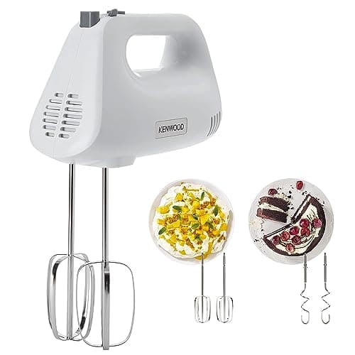Image of Kenwood Hand Mixer,Electric Whisk, 5 Speeds, Stainless Steel Kneaders and Beaters for Durability and Strength, 450 W, HMP30.A0WH, White