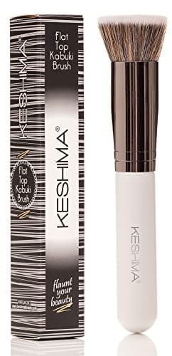 Image of Flat Top Kabuki Foundation Brush By Keshima - Premium Makeup Brush for Liquid, Cream, and Powder - Buffing, Blending, and Face Brush (White, Regular size)