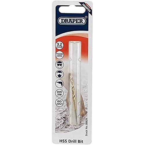 Image of Draper Expert 3.2mm HSS Titanium Drill Bit | Metric-sized Tools | Manual & Electric Tip Drills |Heavy Duty Bits | 38829