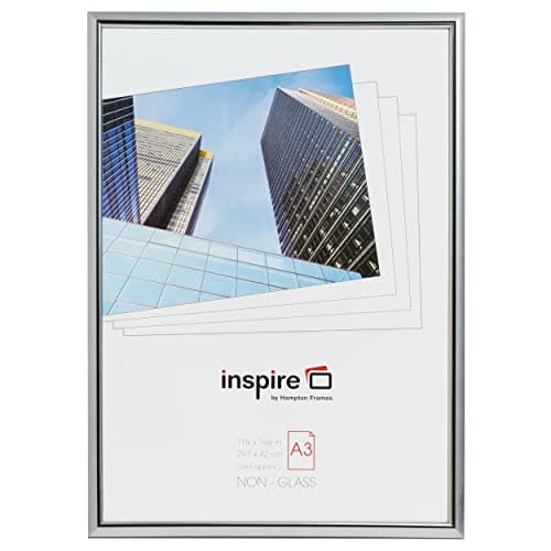 Image of Hampton Frames | Easy Loader A3 Certificate/Photo/Poster Frame, 30x42cm, Silver, Perspex Front | Wall Mount, Portrait or Landscape Display, Chrome Effect | Secure Document Framing