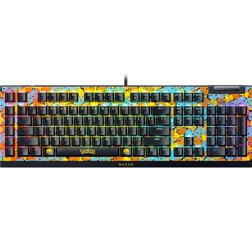 Image of Razer BlackWidow V4 X Pokémon Edition - Mechanical Gaming Keyboard - Chroma RGB - Green Clicky Switches - 6 Dedicated Macro Keys - Doubleshot ABS Keycaps - QWERTY US-Layout | Pokémon Kanto