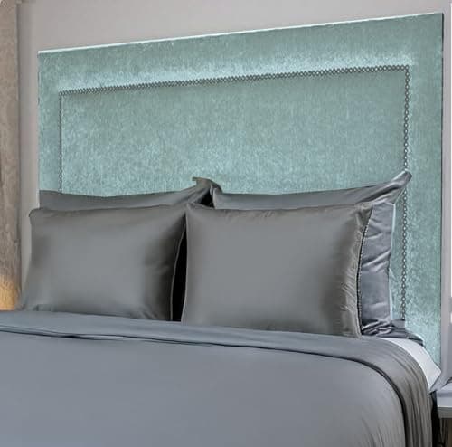 Image of LUXURY STUDDED BED HEADBOARD IN SOFT PLUSH FABRIC 30" TALL - BEAUTIFUL DESIGNER BED HEADBOARD 3FT, 4FT, 4FT6, 5FT, 6FT (DUCK EGG, 4FT6 DOUBLE SIZE)