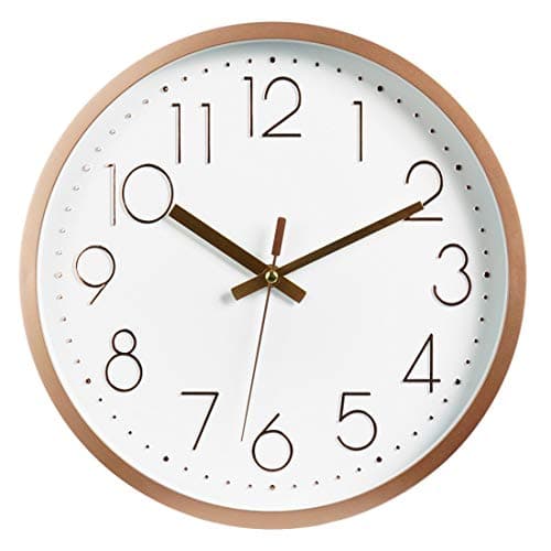 Image of Topkey Wall Clock 12" Silent Non Ticking Arabic Numeral Clock Round Decorative Wall Clock for Living Room, Bedroom, Kitchen (Battery Not Included) Rose Gold