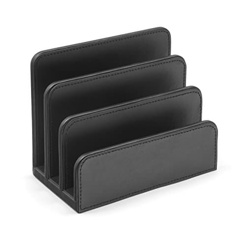 Image of Osco Faux Leather Mail Sorter & Envelope Organiser – Desk File Storage Stand with Display Slots – Modern Letter Holder Tray Minimalist Home & Office – Black