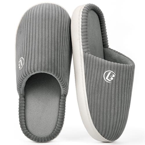 Image of LongBay Women’s Warm Slippers Comfy Corduroy Memory Foam Slip On House Shoes Indoor Outdoor Non-Slip Sole Grey, 7-8