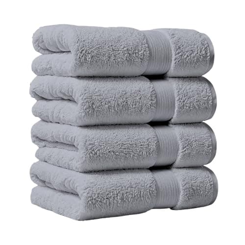 Image of ATEN Homeware Egyptian Cotton Bath Towel Set - 4 Piece Hand Towels Set with 4 Large Hand Towels - 40 x 70 cm - Ultra Soft & Highly Absorbent, OEKO-TEX Certified, Made in Egypt (Grey)