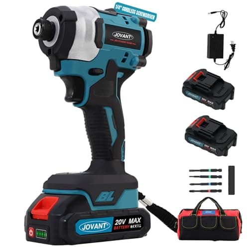 Image of Cordless Impact Driver with 2x2.0Ah Battery and Charger, 100Ft-lbs(135N.m) Drill/Driver Set, 3200RPM Brushless 1/4 inch Hex Impact Screwdriver with Bit Accessories, 4+3 Speed, Led Light-JOVANT