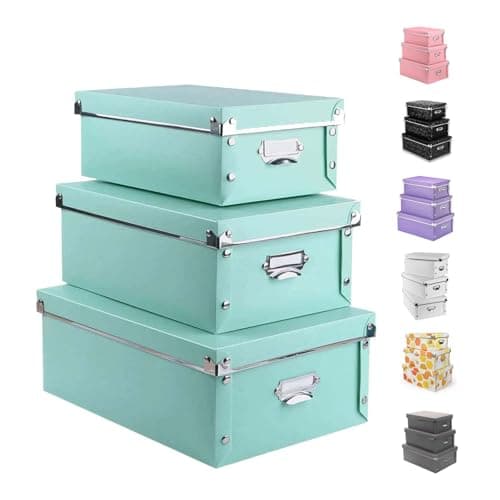 Image of XUCHUN 3 Pack/Set Plastic Storage Box with Lid,Waterproof Collapsible Storage Bins for Shoes/Clothes/Office Teal Color