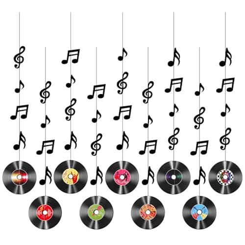 Image of 9 Pcs Records Wall Decor Rock and Roll Party Decorations Music Themed Party Decorations 90s Room Decor Vinyl Record Decors Rock and Roll Favors Retro Decors for 50's Theme Music Video DJ Supplies