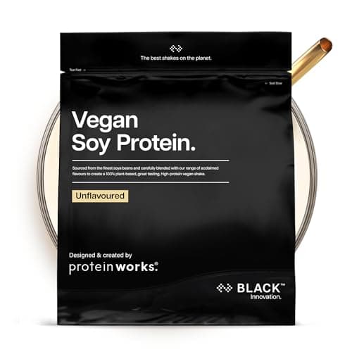 Image of Protein Works | Vegan Soy Protein - Black Innovation, Premium Soy Protein Isolate, Low Fat, No Added Sugar, 27g Protein, 100% Plant-Based Nutrition, Unflavoured, 33 Servings, 1kg