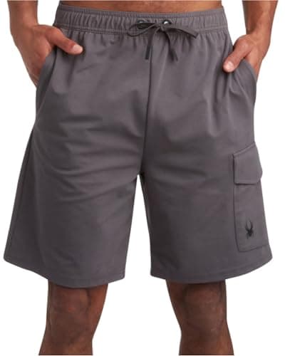 Image of Spyder Mens Athletic Shorts - Stretch Tech Fleece Gym Shorts for Men with Elastic Drawstring Waist & Pockets for Workout, Polar, 32