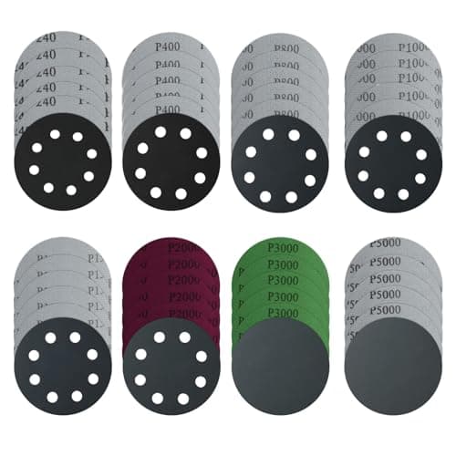 Image of 48 Pcs 125mm Sanding Discs for Orbital Sander Pads, 240/400/800/1000/1500/2000/3000/5000 Grit Wet Dry Sanding Paper with 8 Holes, Hook and Loop Sandpaper for Wood Walls Metal Polishing Pads