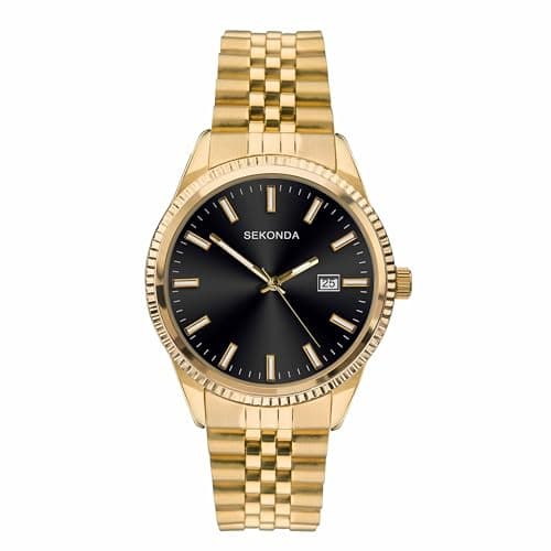 Image of Sekonda Mens Gold Plated Case, Black Sunray Dial and Gold Plated Stainless Steel Bracelet 1642
