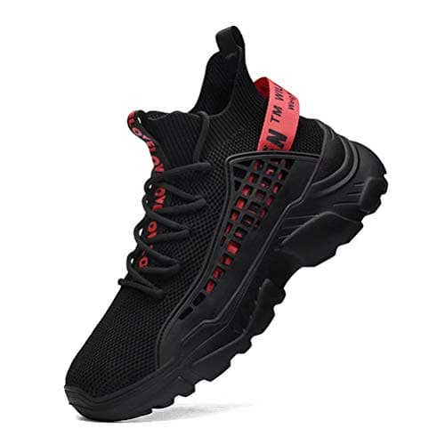 Image of Fushiton Mens Trainers Running Shoes Hi Top Casual Shoes Fashion Sport Sneakers Walking Lightweight Breathable Black