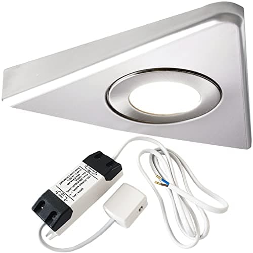 Image of Modern Triangle Under Cabinet Kitchen Light & Driver Kit – Smooth Diffused LED – Slim Pyramid Worktop Light – Low Profile Surface Mounted (1x Light & Driver, Warm White LED, Brushed Nickel Bezel)