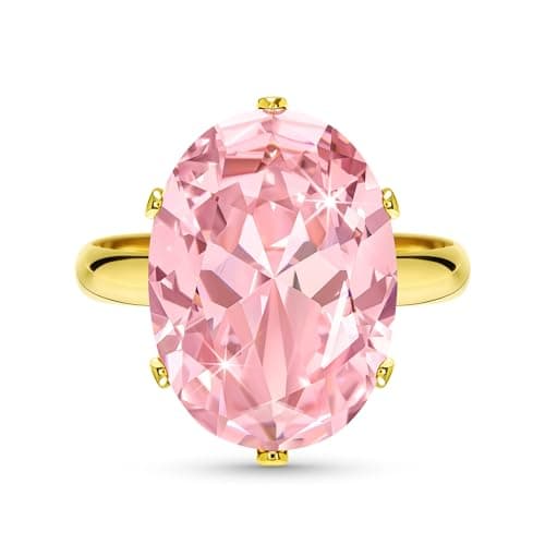 Image of Linawe Rose Quartz Morganite Pink Imitation Diamond Rings for Women, Gold Cubic Zirconia Fake Engagement Wedding Adjustable Ring, Gemstone Rhinestone Costume Jewellery
