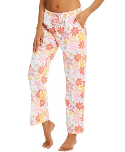 Image of ENJOYNIGHT Womens Pyjama Bottoms Comfy Casual Pajama Trousers Cotton Print Pjs Lounge Pants with Pockets (Medium,Pink Flower)