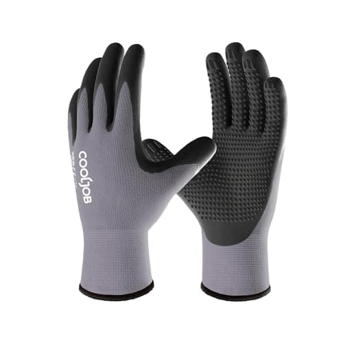 Image of COOLJOB Work Gloves, 3 Pairs Nitrile Coated Safety Work Gloves for Men, Dots for Anti-Slip Grip, Large (3 Pairs L)