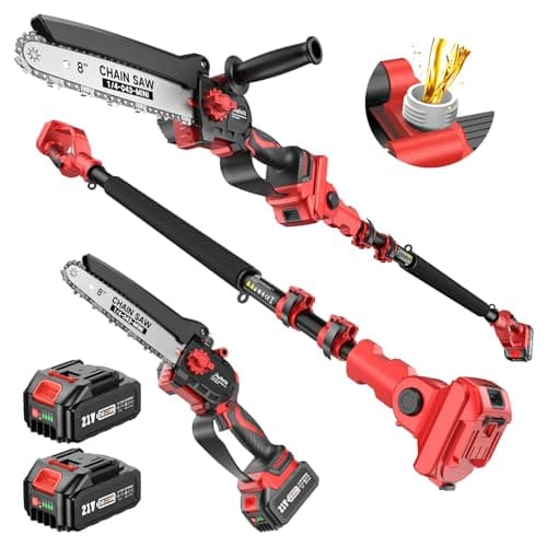 Image of Avhrit 8 Inch Pole Saw & Mini Chainsaw 2-in-1, 10ft High Reach Battery Powered Pole Chainsaw with 2 x 4.0Ah Batteries, Brushless Motor, Tool-Free Tensioning, and Oiler for Tree Trimming