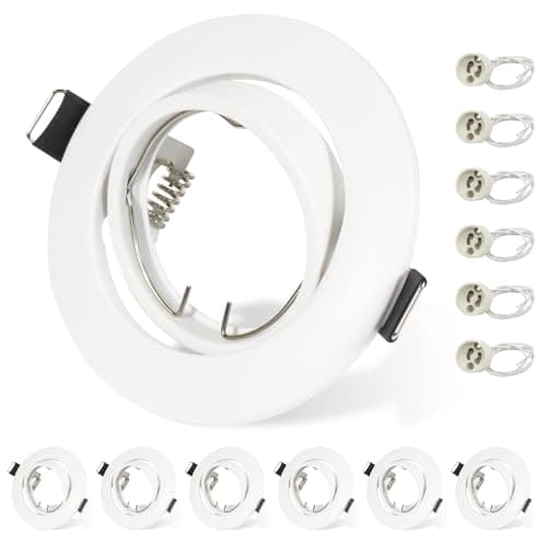 Image of Allesgute 6X GU10 Downlights for Ceilings 360° Tilt Swivel Recessed Ceiling Lights Metal Frame Round Matte White GU10 Light Fitting with Lampholders, Cutout: 68-85mm, No Bulbs