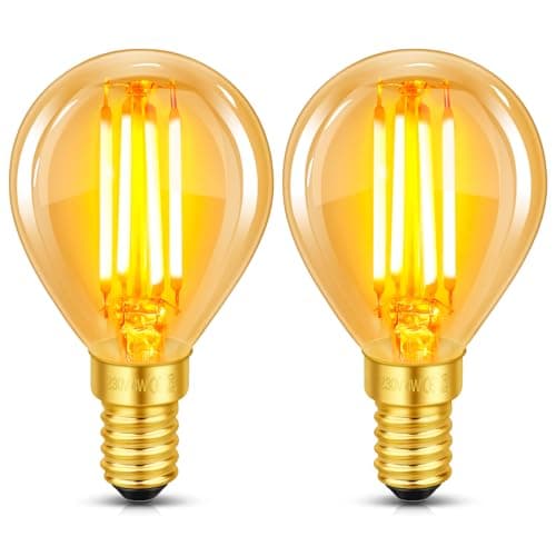 Image of E14 Vintage Edison LED Bulb, 4W LED Filament Equivalent to 40W, Amber Glass Warm White Light 2200K, 400LM, Non-Dimmable, Mini Globe G45, Decorative Retro Style Bulbs, 2 Pieces