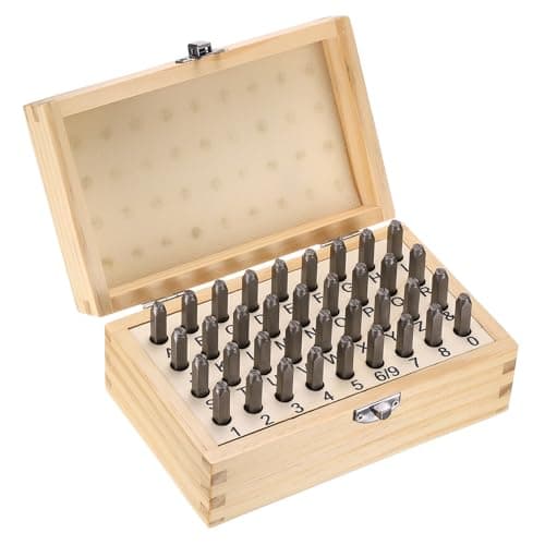 Image of sourcing map 36pcs Metal Stamping Kit 5/32" (4mm) Steel Uppercase Letter and Number Punch Set (A-Z / 0-8 / "&" Symbol) Sandblasting Punch Press Tool for Imprinting Metal Plastic Wood Leather
