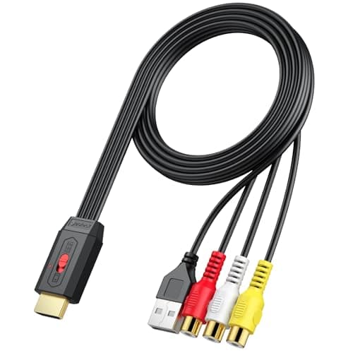 Image of Neoteck RCA to HDMI Converter 60cm/2ft AV to HDMI Cable Supports Aspect Conversion 16:9/4:3 Built-in RCA Cable for Game Console Plug and Play for Wii/PS1/PS2/N64-Female Input