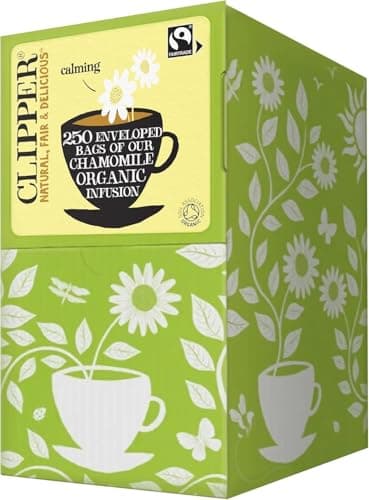 Image of Clipper Organic Chamomile Tea Bags | 250 Individually Wrapped Infusion Teabag Sachets | Bulk Buy for Home & Catering | Caffeine-Free Fairtrade Herbal Tea Bags | Natural, Unbleached & Biodegradable