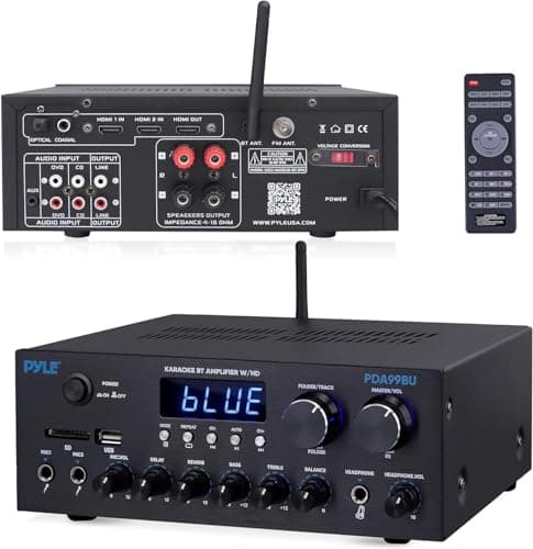 Image of Pyle Dual Channel Bluetooth Hi-Fi Stereo Amplifier 300W, Mini Home Theatre Receiver Amp with MP3, USB, SD, AUX, RCA, MIC, FM, Reverb, Delay, Wireless Bluetooth Audio System