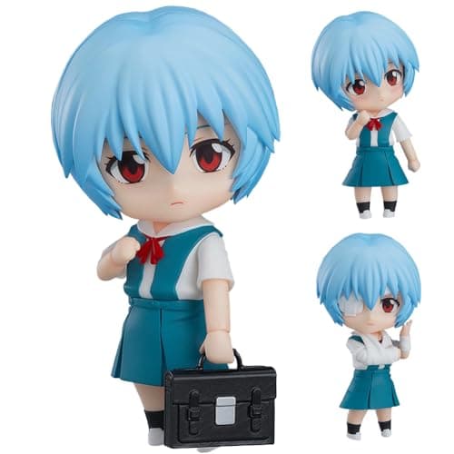 Image of Jiumaocleu Ayanami Rei Action Figure, 10cm Mini Anime Figure Ayanami Rei Movable Figure with Accessories, Head Can Changeable, Cute Handmade Figure Collectible Gifts for Fans