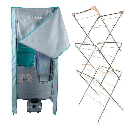 Image of Beldray Clothes Airer & Heated Pod Drying System – 3 Tier Foldable Heated Drying Rack, Hot Air Circulation, Fast Drying, Holds Up to 7kg & 15M, Compact Storage, Adjustable Timer, 65 x 55 x 145cm
