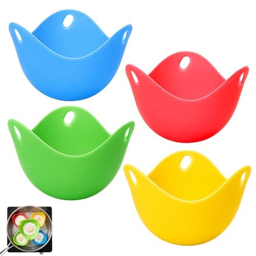Image of Poached Egg Maker, Silicone Egg Poachers with Four Colour-Coded Cups, Non-Stick Egg Poacher Pan for Easy Breakfast Preparation, Compact Kitchen Gadget for Perfect Poached Eggs