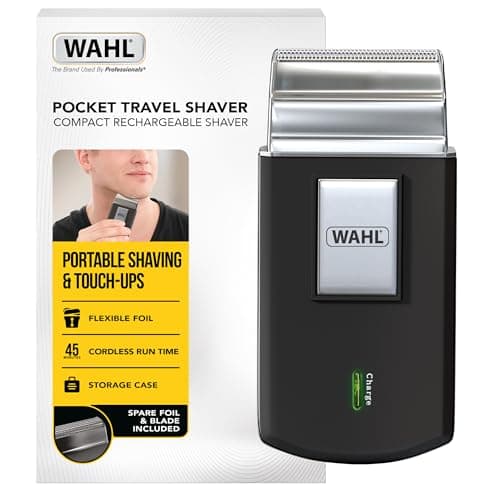 Image of WAHL Pocket Travel Shaver – Compact Rechargeable Electric Shaver with Flexible Foil, 45-Min Cordless Runtime, Close Shave, Comfortable Foils, Perfect for Travel, Storage Case