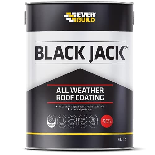 Image of Sika Black Jack 905 All Weather Roof Coating – Solvent-Based – Fibre-Reinforced – Fast Drying – Weatherproof – Black – 5 Litre