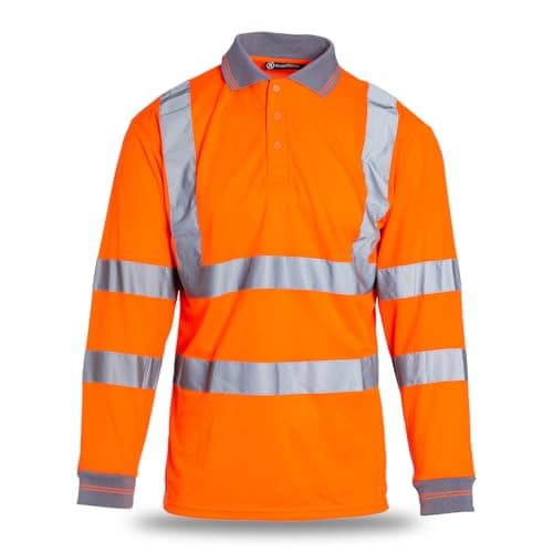Image of Blackrock Hi-Vis Long Sleeve Polo Shirt, Rail Orange T-Shirt, Work Utility & Safety Clothing, High Viz, Work Tops, Clothing PPE Workwear, Birds Eye Polyester, Class 3 Certified, Size XXL