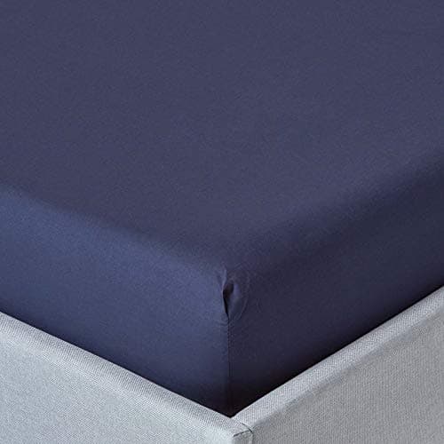 Image of HOMESCAPES Navy Blue Deep Fitted Sheet (12”) Double 200 TC 400 Thread Count Equivalent Pure Egyptian Cotton Bed Sheet with Fully Elasticated Skirt