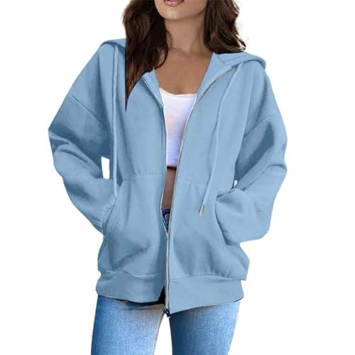 Image of Fleece Hoodie Women, Hoodies for Women UK 2024 Trendy Graphic Casual Comfy Drawstring Hooded Pullover with Pockets Winter Outfits Oversized Y2K Sweatshirts Gifts for Mum,Sky Blue,L,U80K