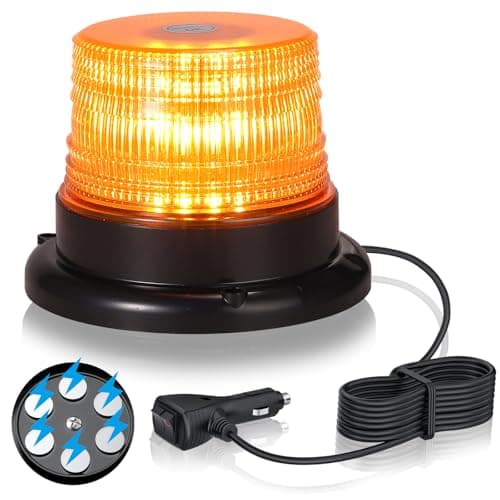 Image of eSynic Magnetic Rotating Flashing Beacon Light 40 LEDs Round 12V/24V Roof Strobe Lights IP65 Waterproof Amber Emergency Warning Light with 7 Flash Modes&5m Power Cable for Vehicles Car Van Truck etc