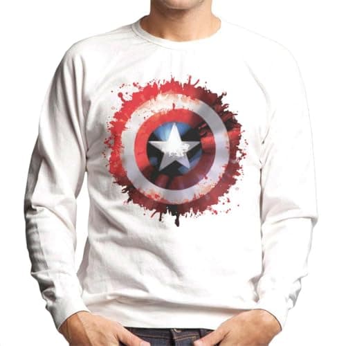 Image of All+Every Marvel Captain America Shield Paint Splat Avengers Men's Sweatshirt White