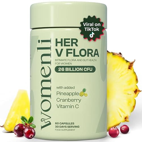 Image of Prebiotics & Probiotics for Women - 26 Billion CFU with Cranberry, Vitamin C & Pineapple | Bio Cultures for Women's Intimate Flora & Gut Health | 30 Day Supply | Her V Flora by Womenli