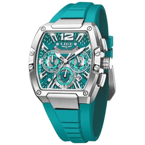 Image of LIGE Men's Watch Skeleton Tonneau Square Chronograph Stainless Steel Waterproof Luminous Date Analog Watches Silicone Strap Durable Fashion Casual Business Dress Wrist Watch