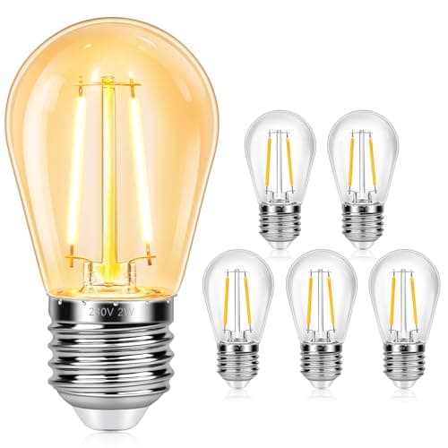 Image of Caldarax 6 Pack S14 2W LED Bulbs Outdoor 220V, Edison E27 Screw Base, Warm White 2700K, Waterproof Energy Saving Replacement Bulbs, for Festoon Lights, Party, Garden, String Lights, Patio Decoration