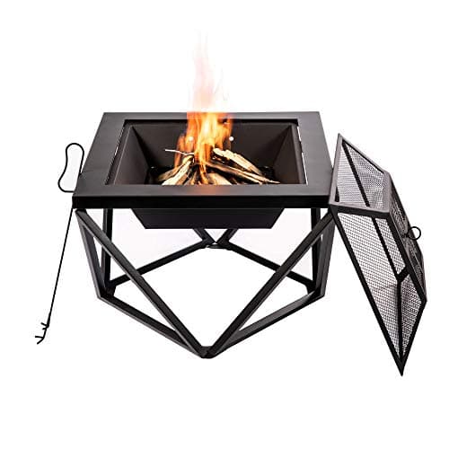 Image of Teamson Home Garden Wood Burning Fire Pit, Outdoor Log Burner Firepit with Lid