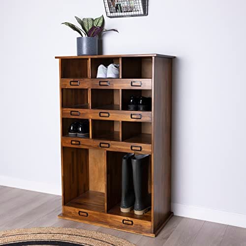 Image of CHARLES BENTLEY Charnwood Large Wooden Shoe and Boot Locker Free Standing Black and Brown 24kg