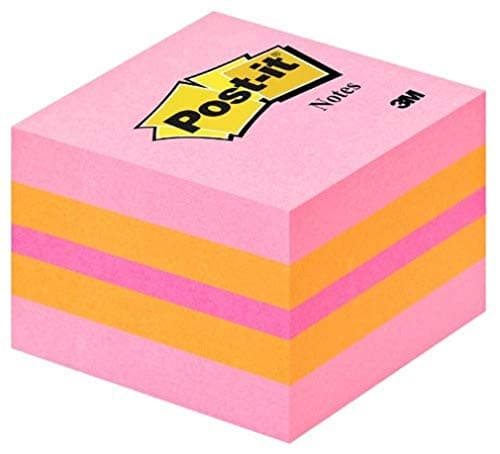 Image of Post-it® Mini Cube - Pink - (Coral, Neon Orange, Neon Pink, Neon Orange) - 400 Sheets - 51x51mm