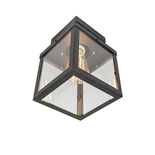 Image of Qazqa - Outdoor Industrial Ceiling Lamp I Ceiling Flush Light 1 Black IP23 - Rotterdam Garden- - Modern - Suitable for LED E27 | 1 Light - Stainless Steel Outdoor Ceiling Light - Suitable for